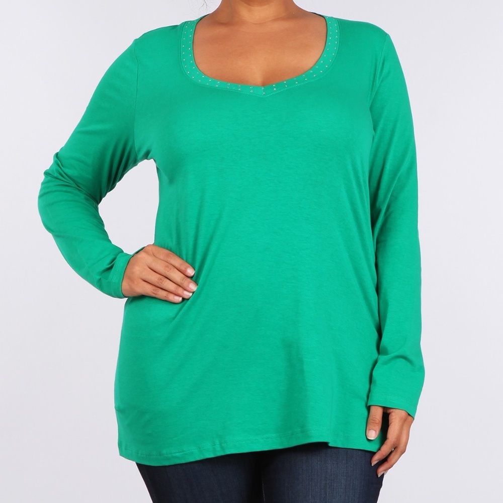 *CLEARANCE* Junior Plus Size Green Long Sleeve Top
